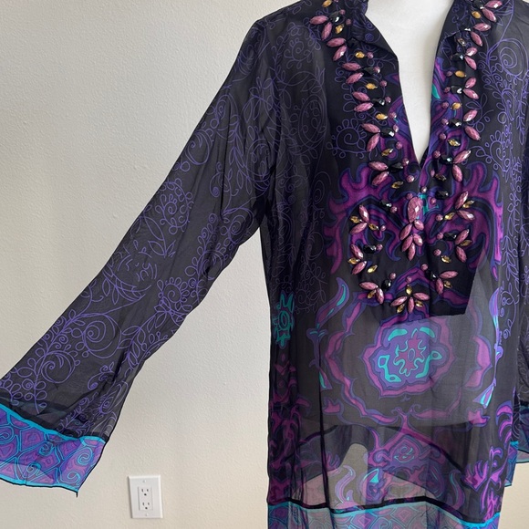 Hale Bob Sheer Black and Purple Tunic - Picture 6 of 12